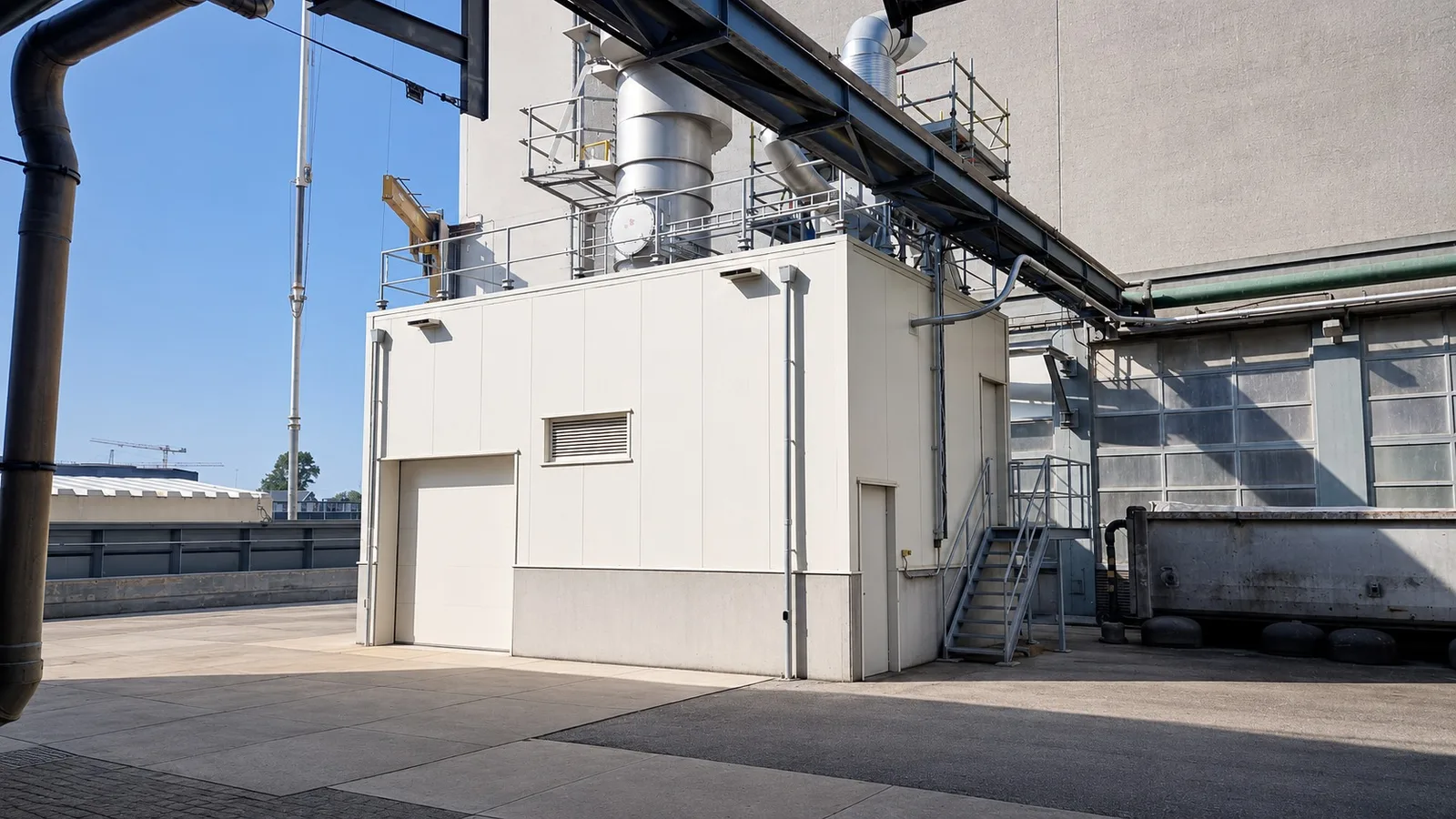 Foto 1: nieuw gebouw voor de maisreiniger op het terrein van Tate & Lyle